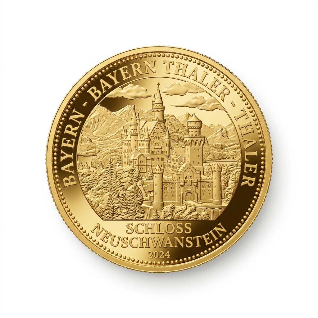 Bayern Thaler Gold 2026 Neuschwanstein Rendering